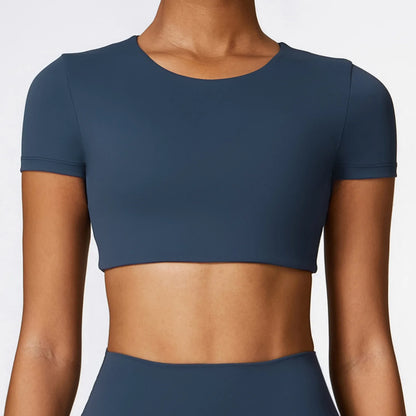 Women Basic Push Up Top Shirt Dark Blue