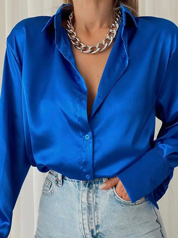 Women Polo Elegant Evening Shirt Blue