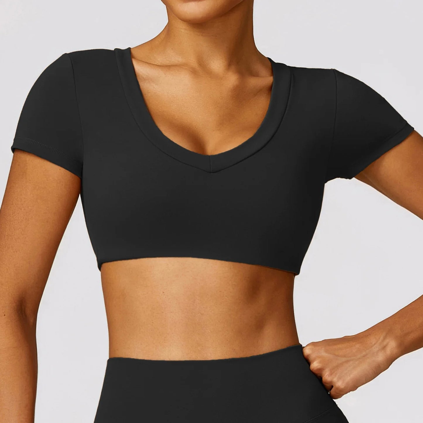 Women Sports Crop Top Push Up Shirt Black