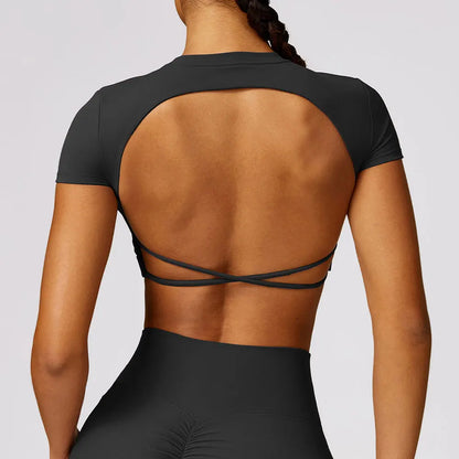 Women Sports Top Backless Shirt