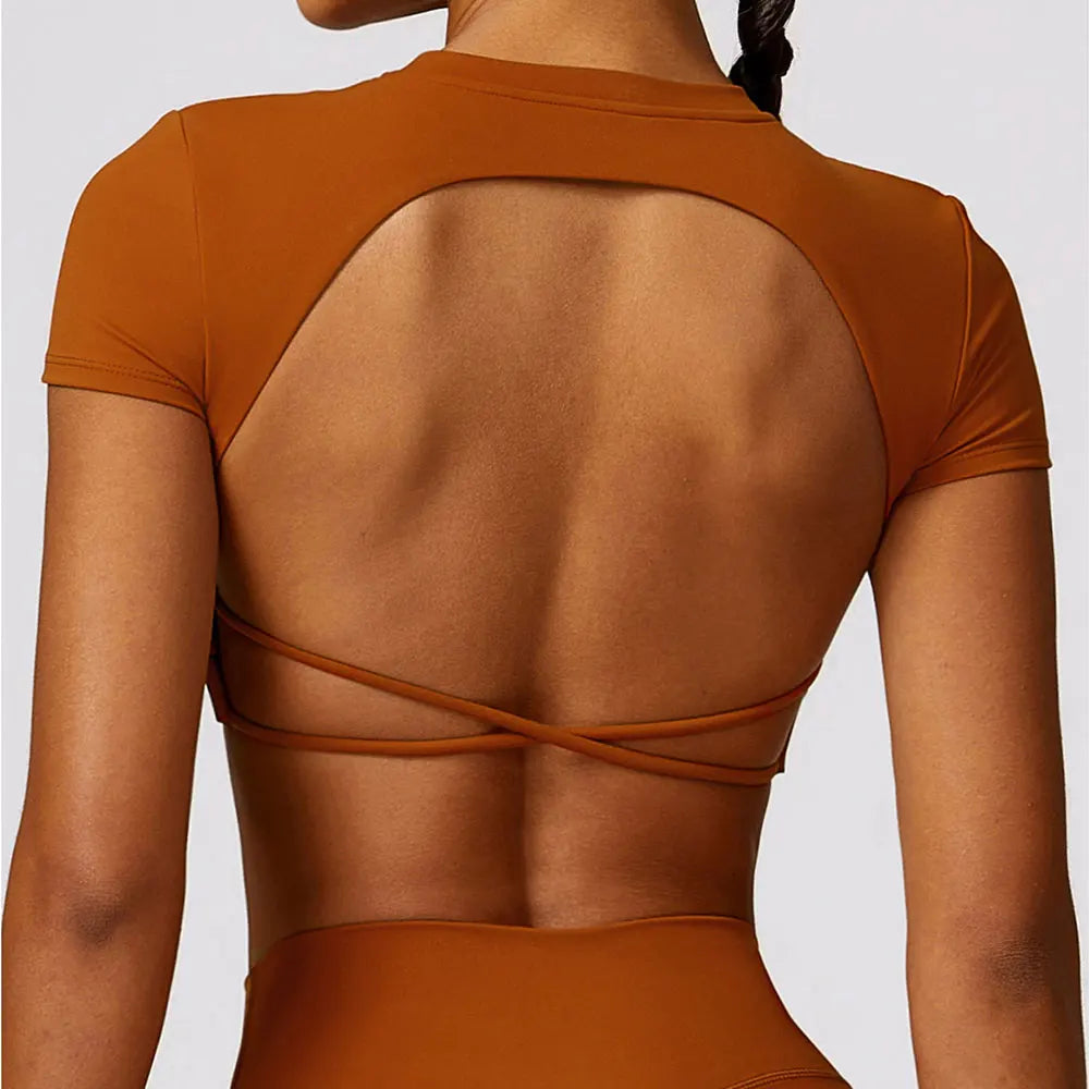 Women Sports Top Backless Shirt