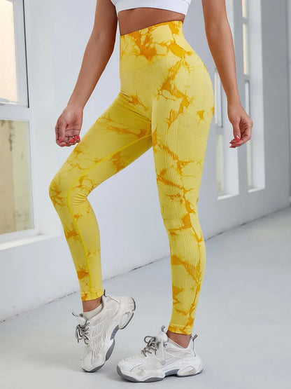 Women Tie-Dye Tights Sportswear Pants Yellow