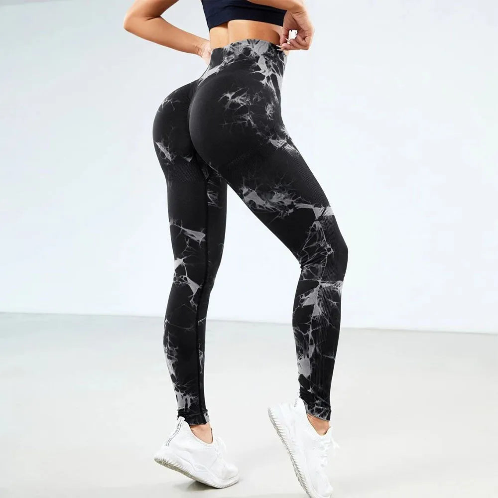 Women Tie-Dye Tights Sportswear Pants Black