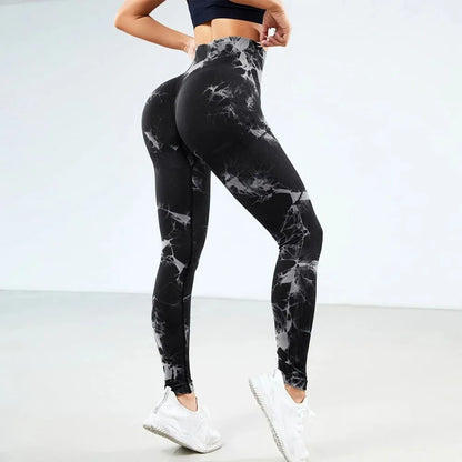 Women Tie-Dye Tights Sportswear Pants Black