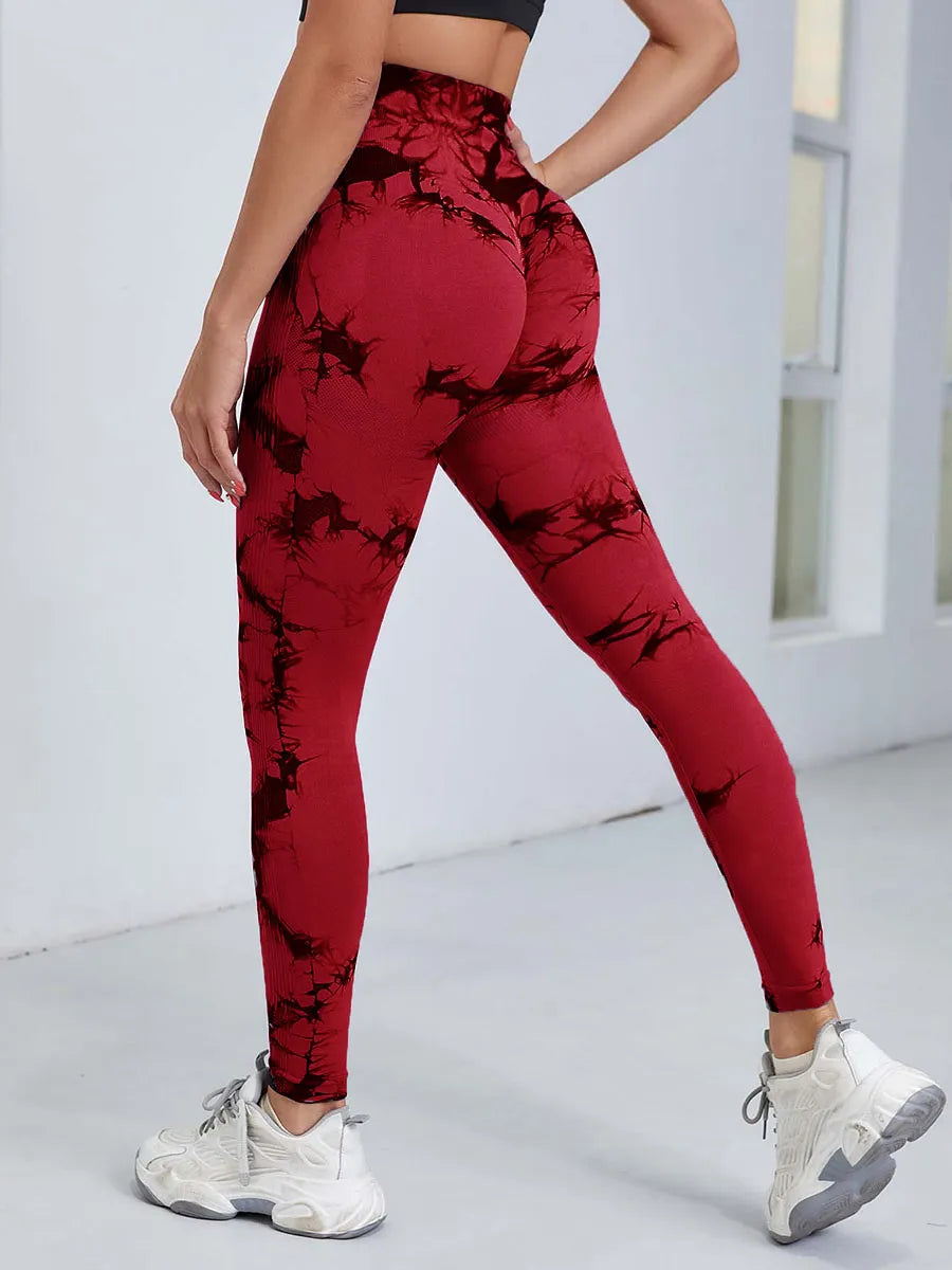 Women Tie-Dye Tights Sportswear Pants Red