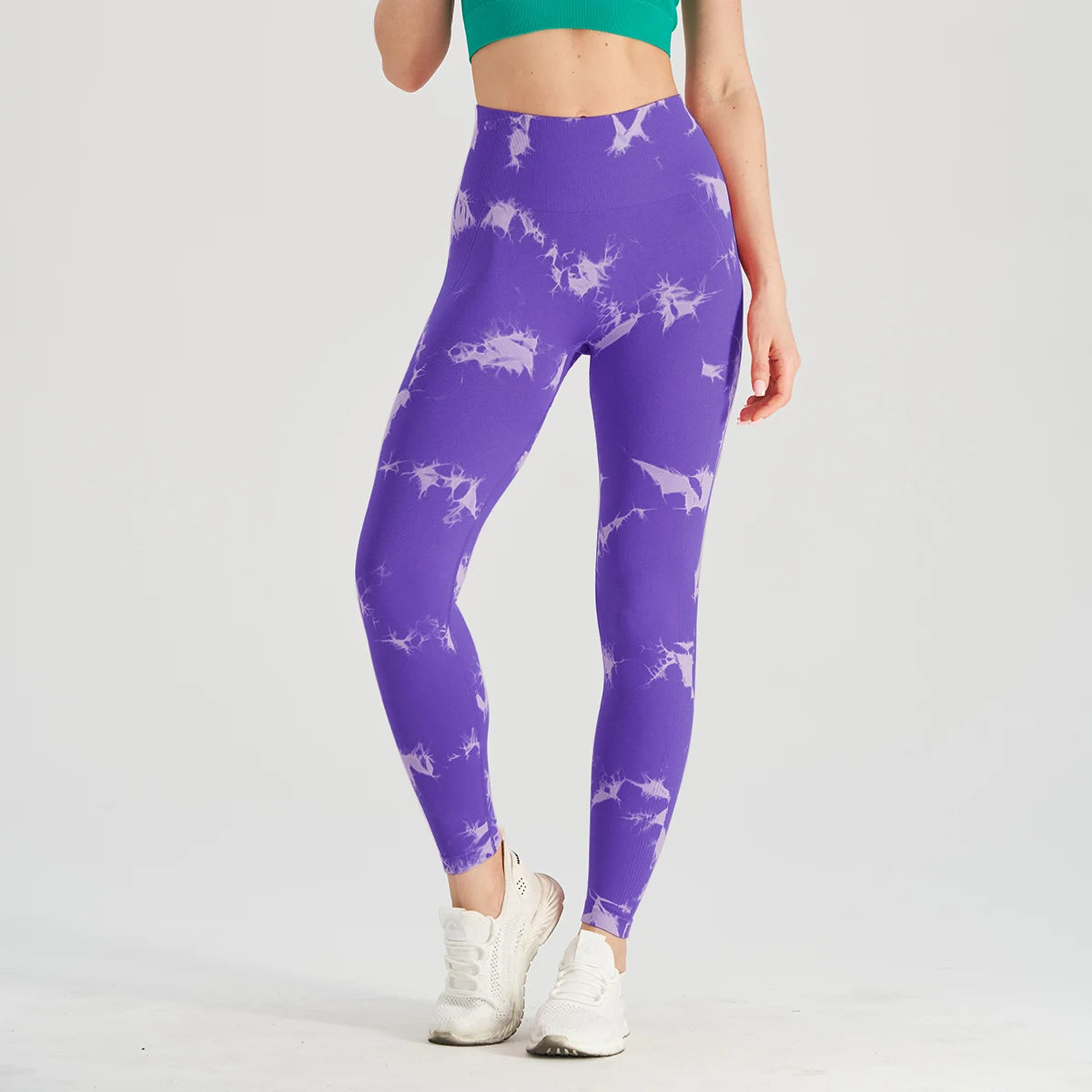 Women Tie-Dye Tights Sportswear Pants White & Purple