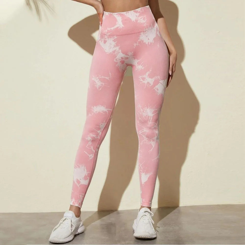 Women Tie-Dye Tights Sportswear Pants Light Pink L