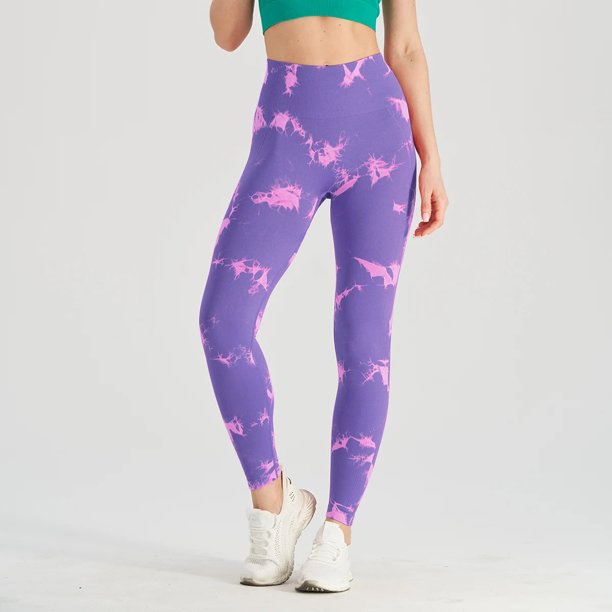 Women Tie-Dye Tights Sportswear Pants Pink & Purple