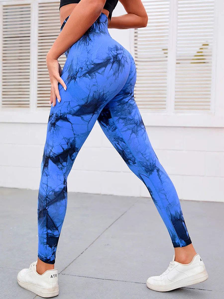 Women Tie-Dye Tights Sportswear Pants Blue