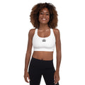White Padded Sports Bra with orchid emblem – Schwarzman
