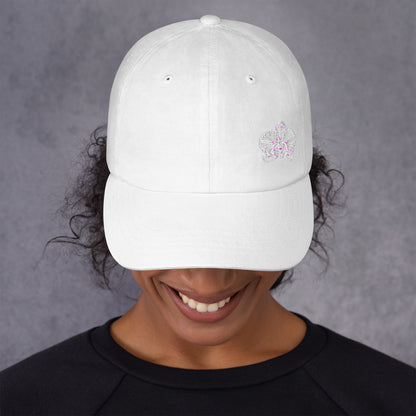 White silver Signature classic dad hat with orchid emblem – Schwarzman
